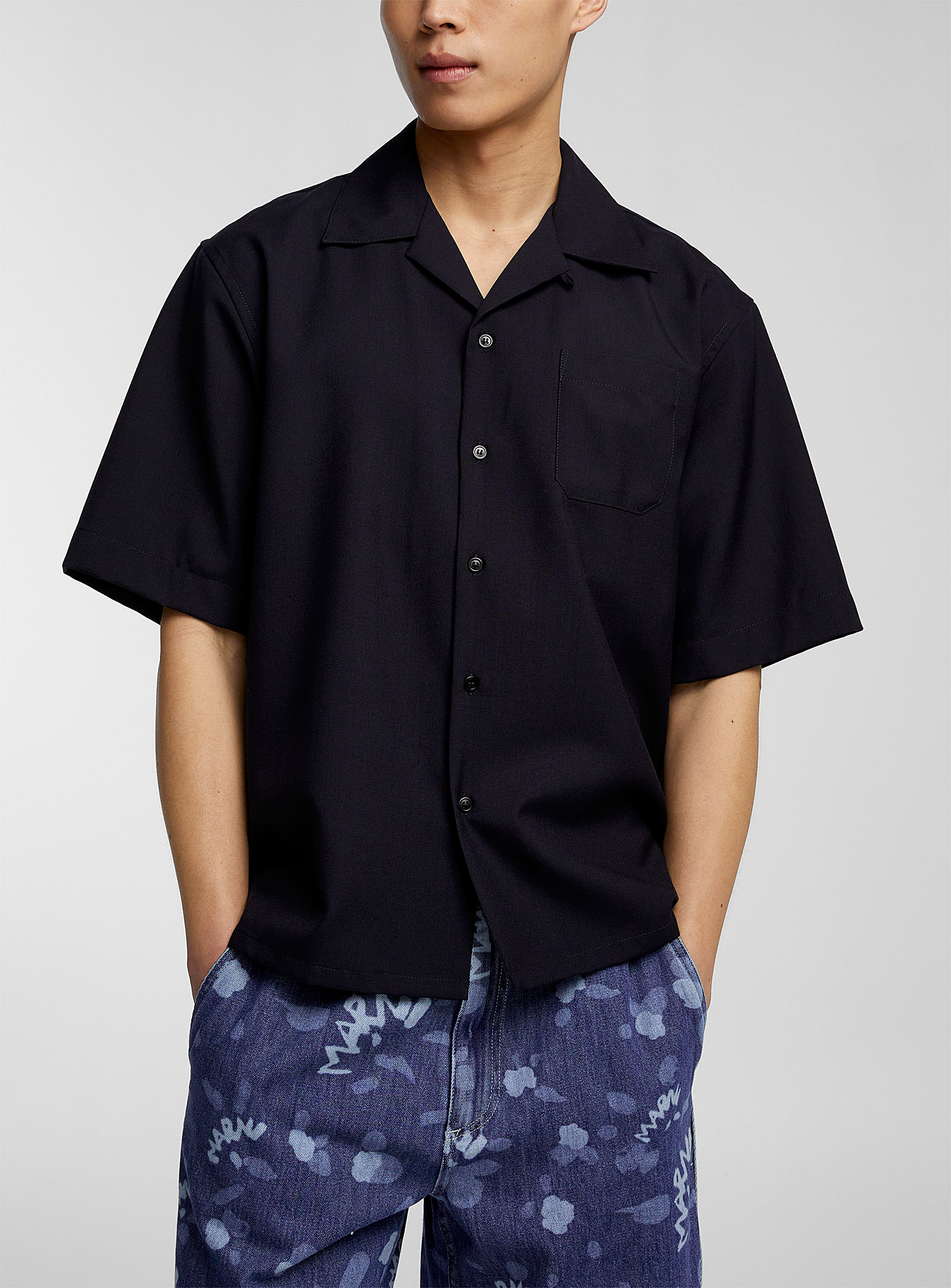 Marni Dark Navy Gradient Loose Shirt In Blue