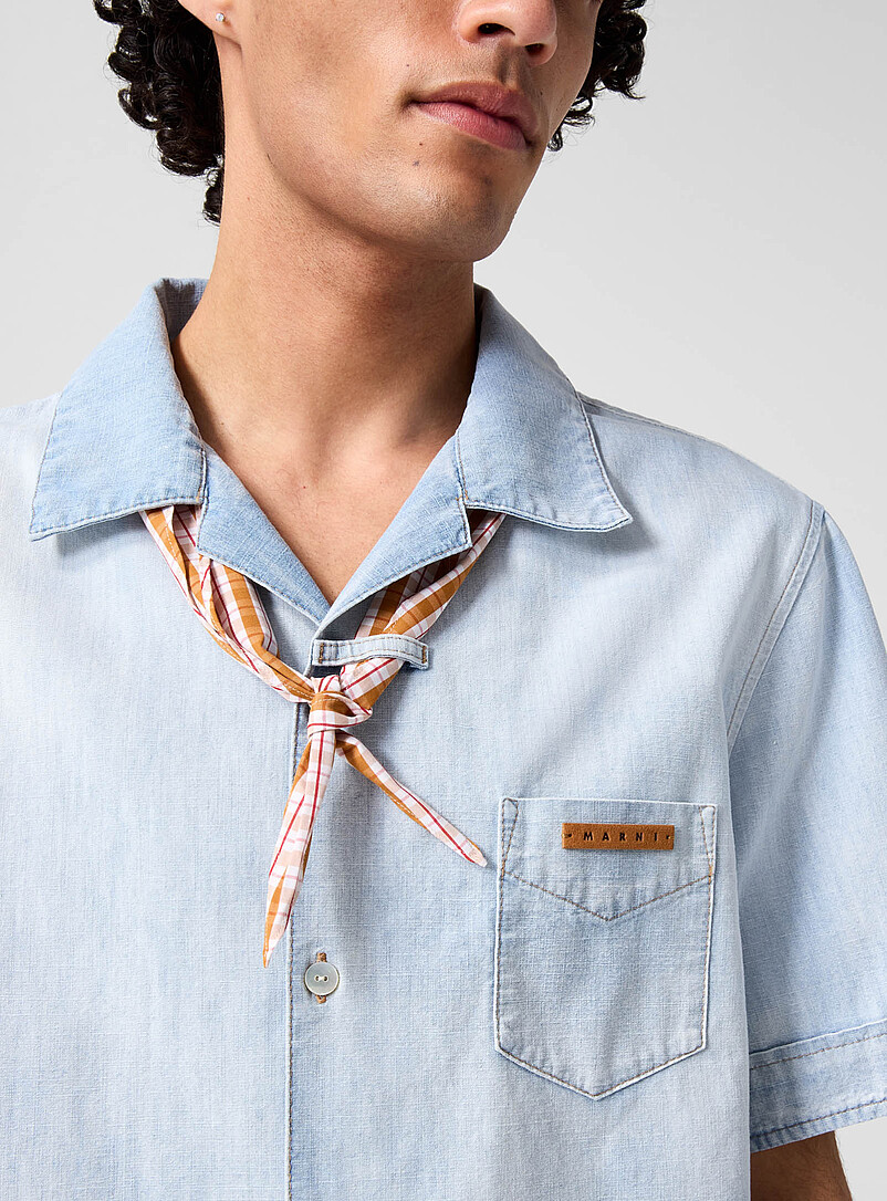 Built-in scarf faded chambray shirt product image 2