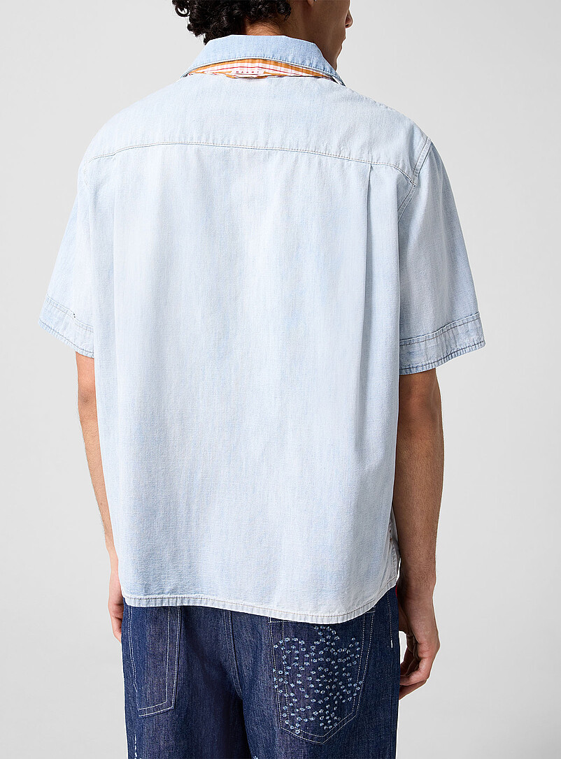 Built-in scarf faded chambray shirt product image 3