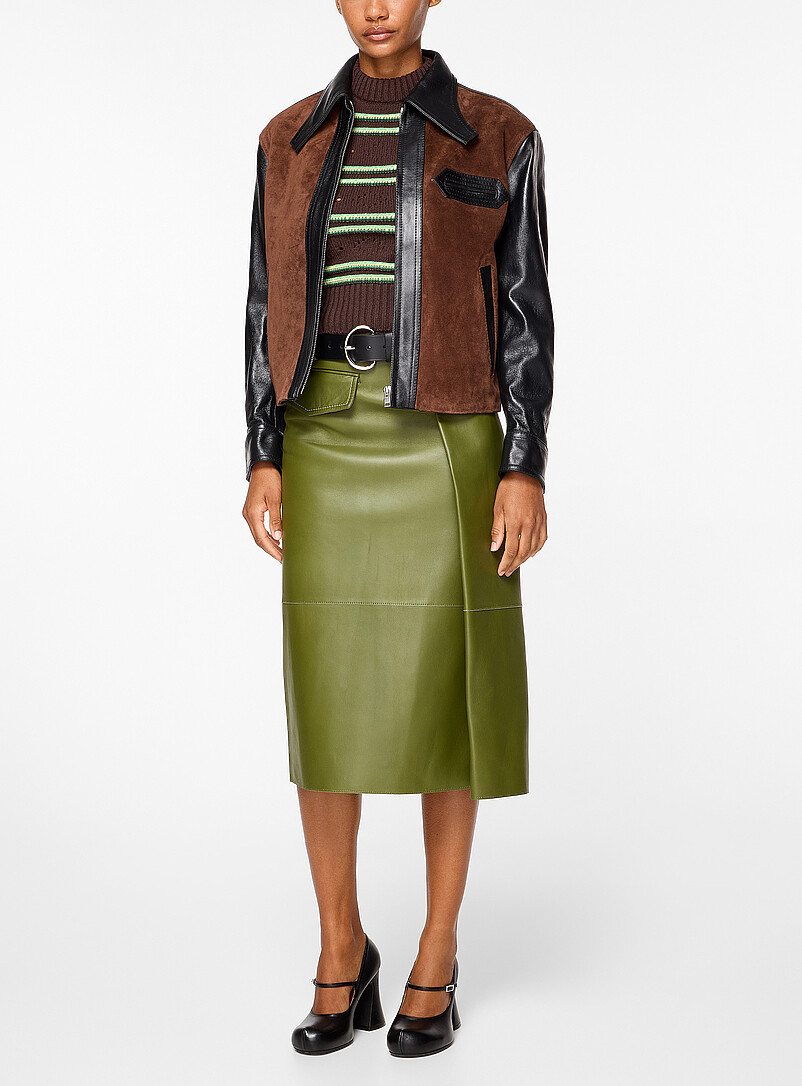Leather and suede shirt-collar jacket product image (primary)
