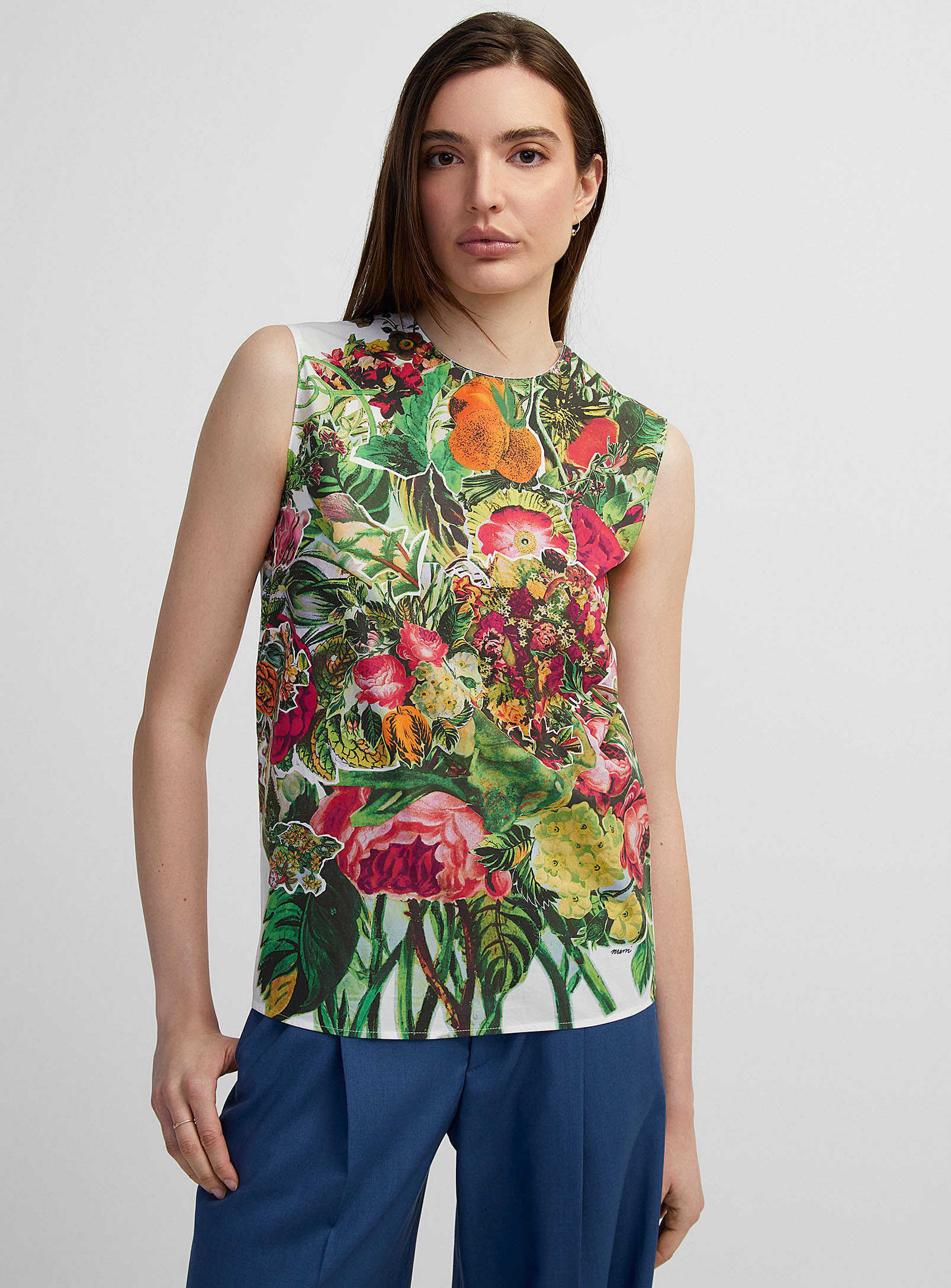Shop Marni Floral Sleeveless Top In Patterned Green