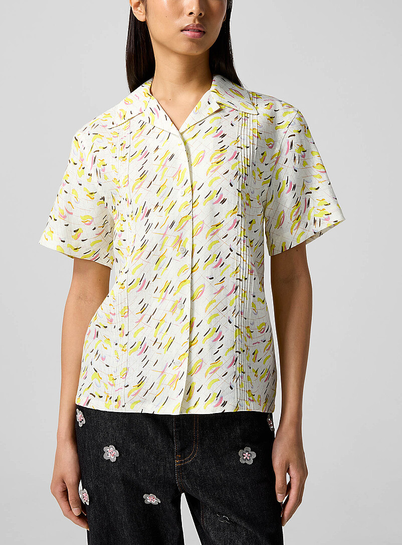 Brushstroke Wave Printed Linen Shirt