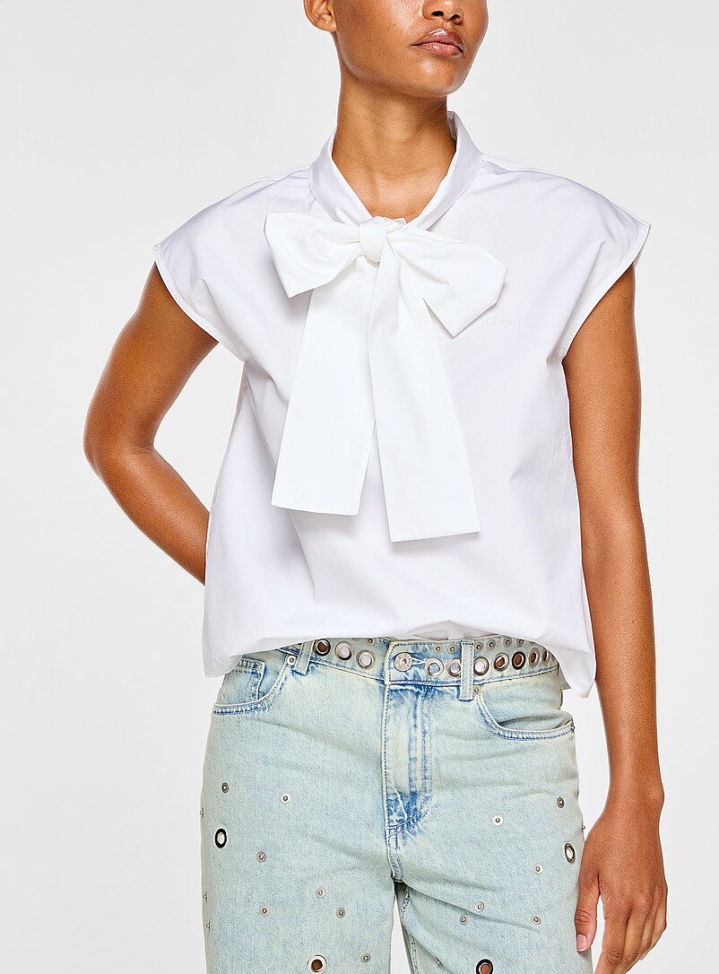 Poplin tie-neck blouse product image (primary)