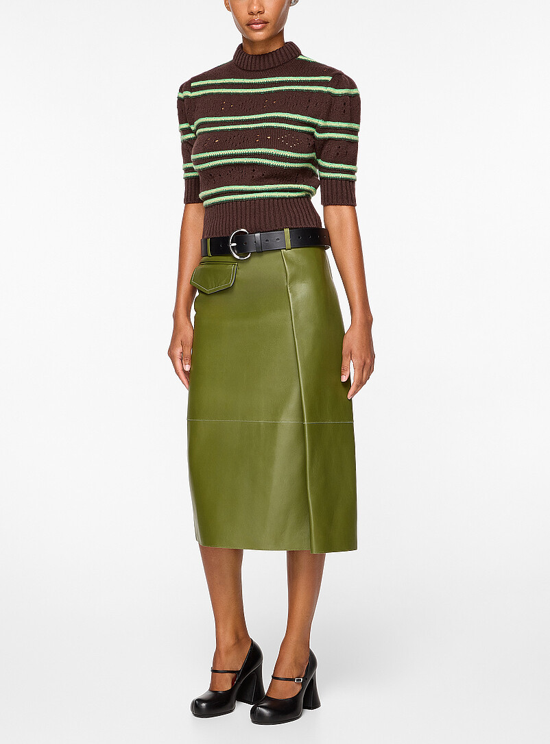 Flap pocket pleated leather midi skirt product image (primary)