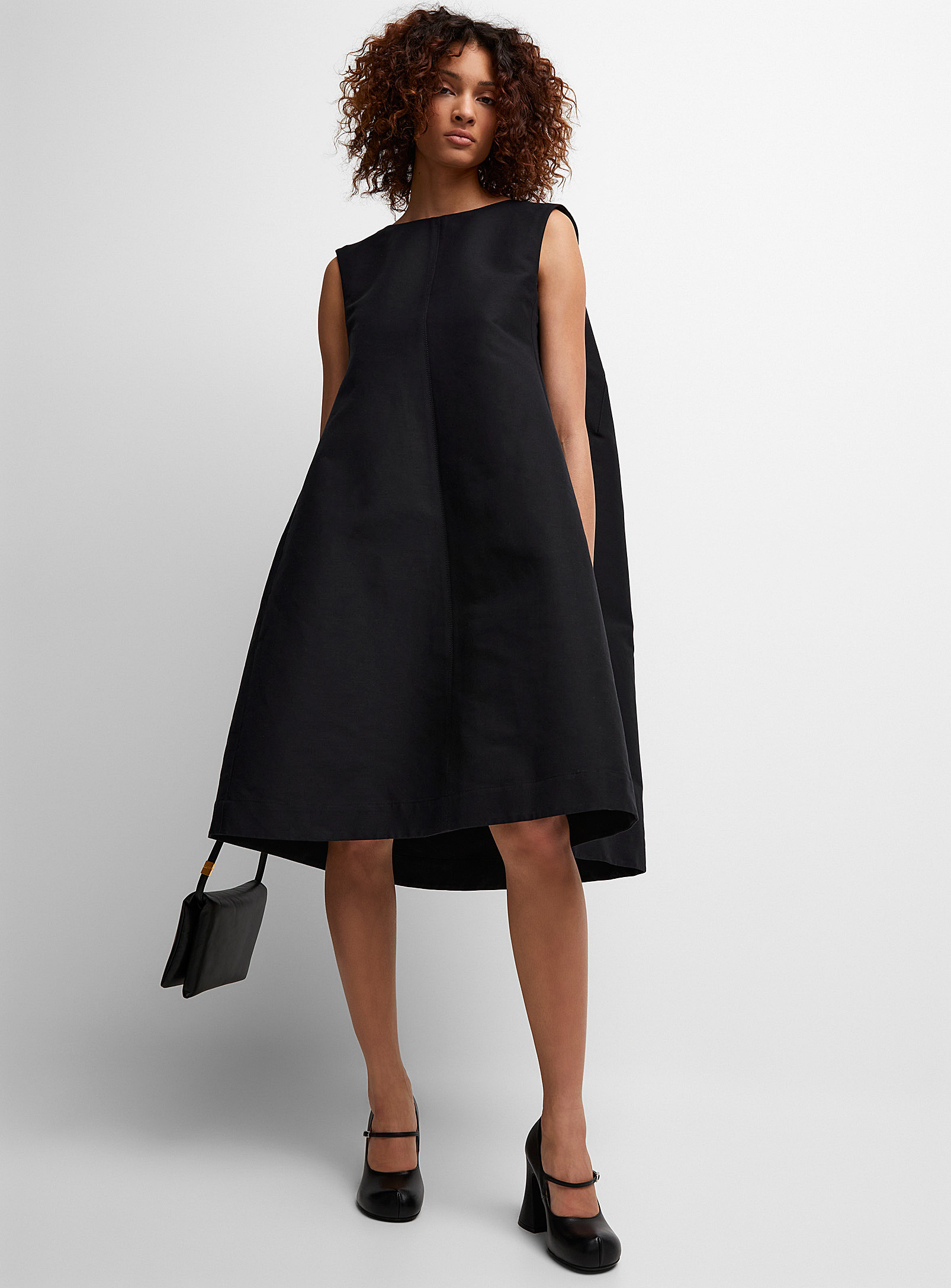 Marni Loose Structured Cotton Dress In Black