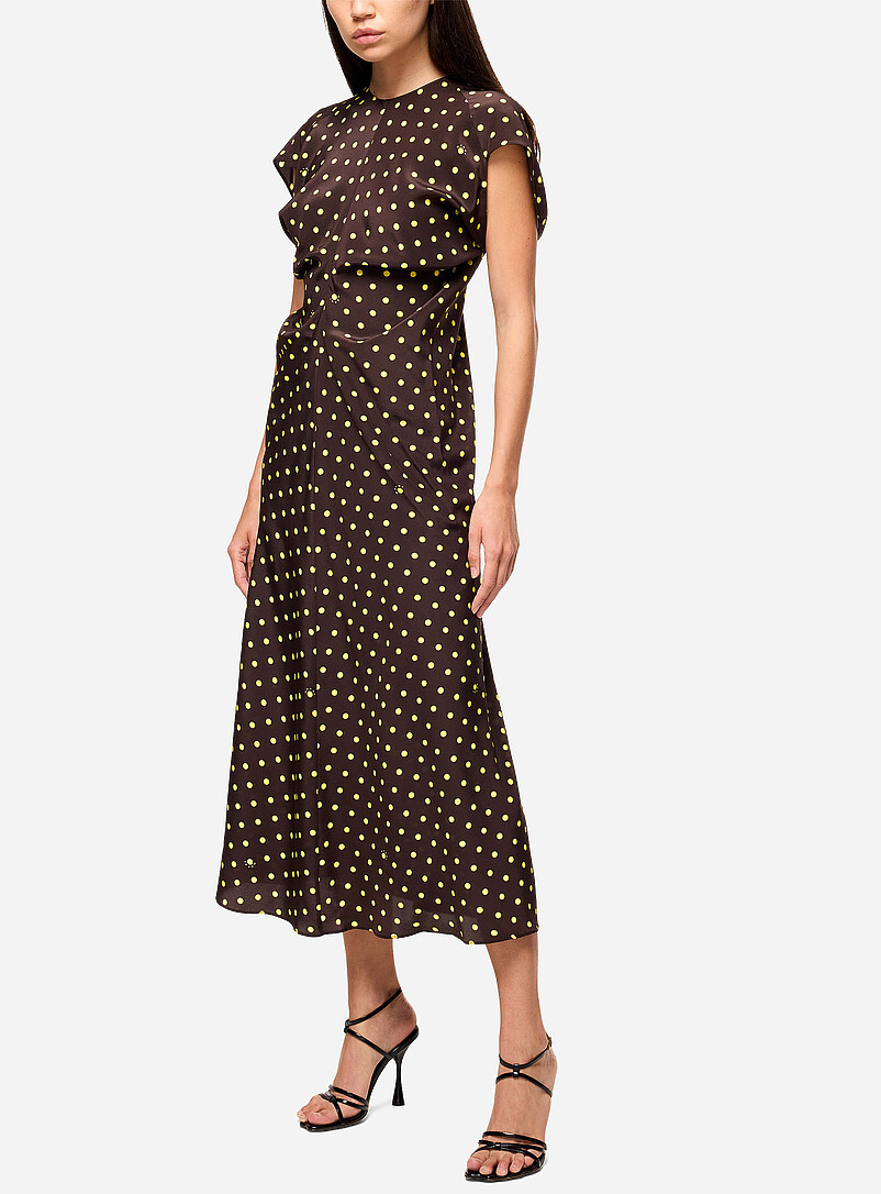 Yellow polka dots espresso silk midi dress product image (primary)