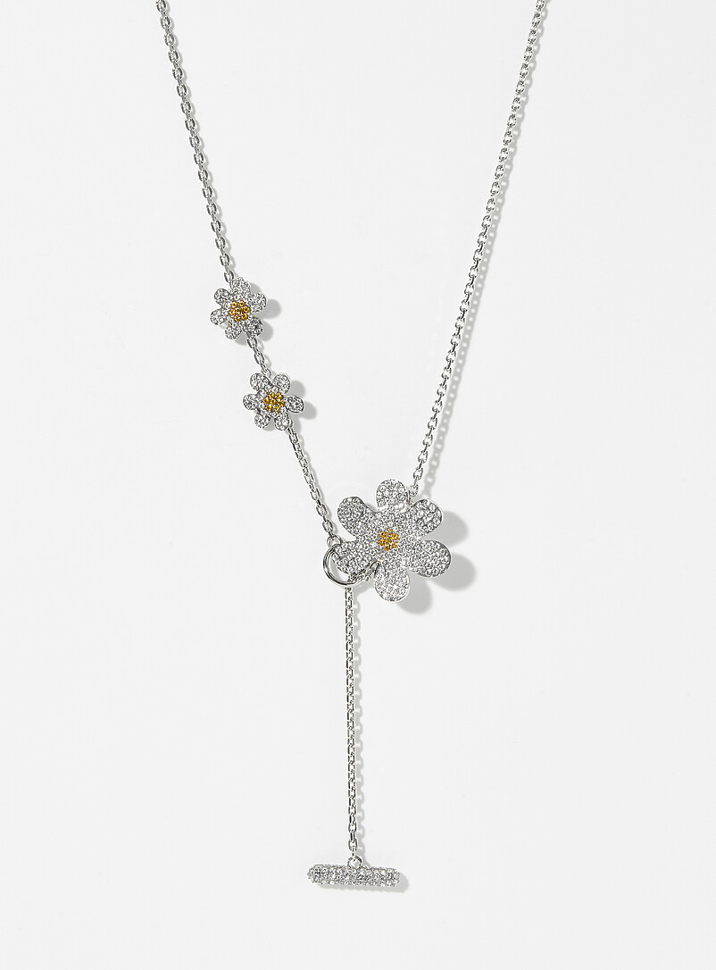 Daisy rhinestone T-bar necklace product image (primary)