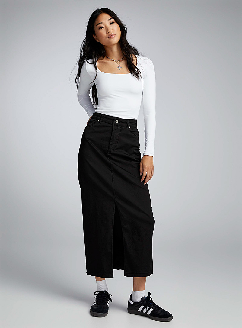 Twik Black Mid-slit maxi skirt for women