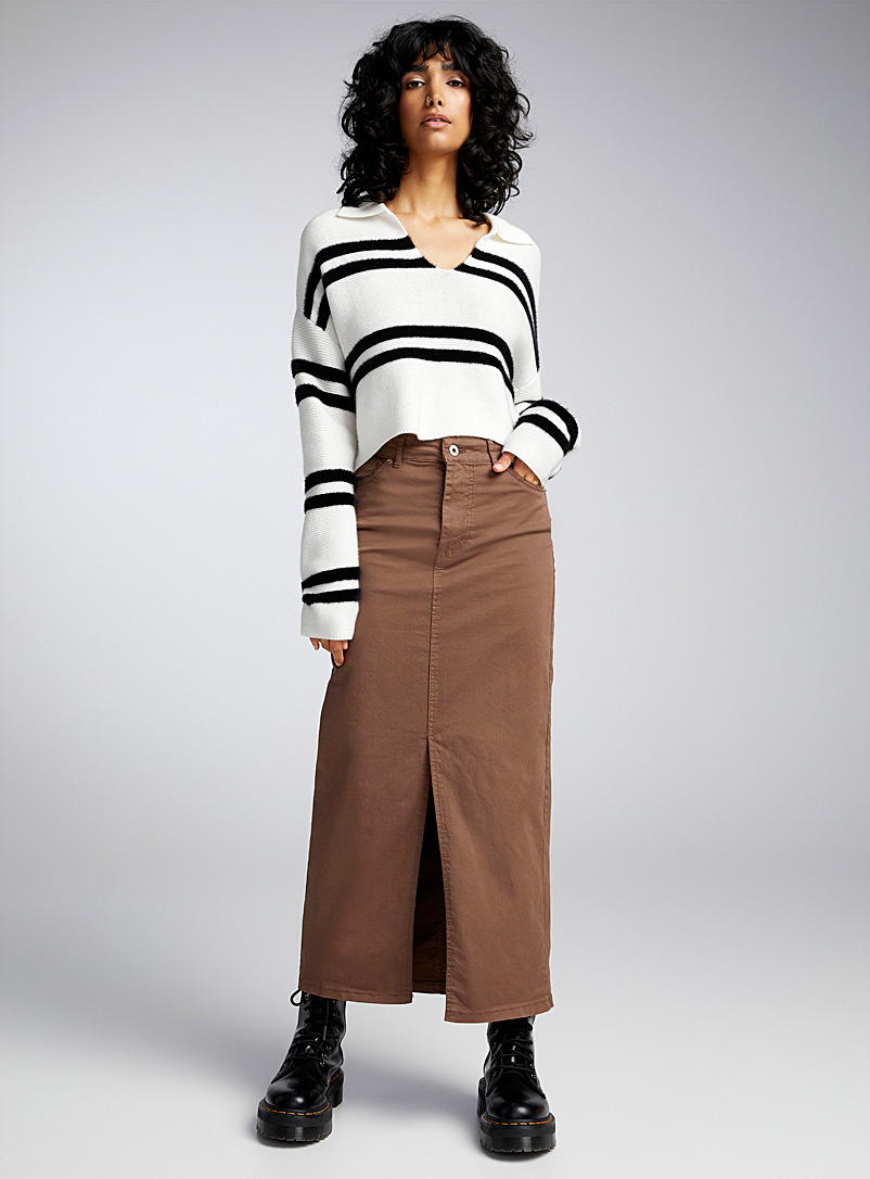 Twik Dark Brown Mid-slit maxi skirt for women