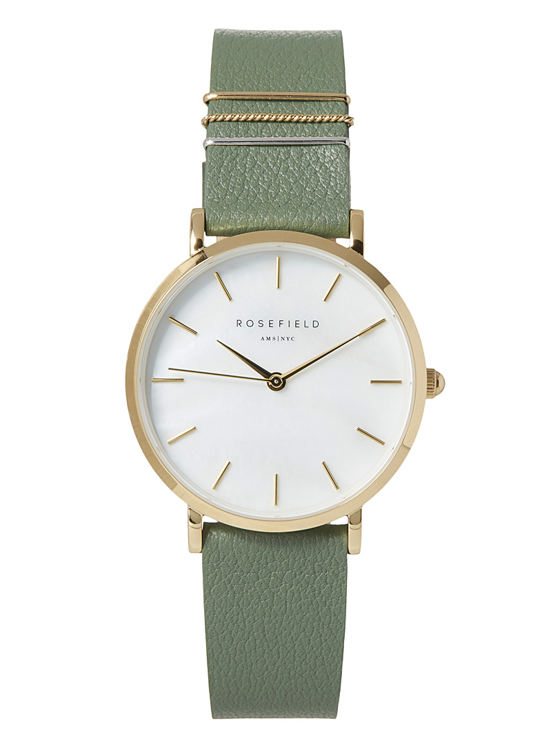 Rosefield Lime Green West Village leather watch for women