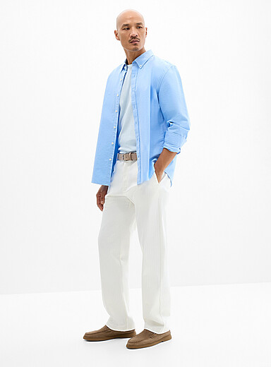 Le pantalon &eacute;cru trame chevrons <b>Coupe droite</b>