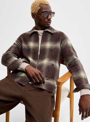 Outclass Brown Ombr&eacute; boreal check jacket for men