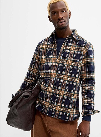 Outclass Navy/Midnight Blue Tartan jacquard flannel shirt for men