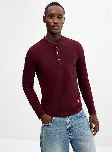 Outclass Burgundy Slub jersey Henley T-shirt for men