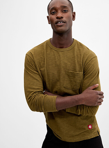 Outclass Mossy Green Khaki slub jersey T-shirt for men