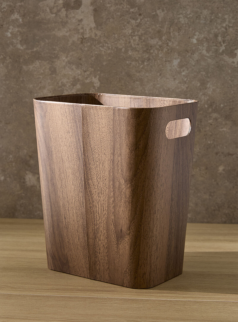 Dark faux-wood wastebasket product image (primary)