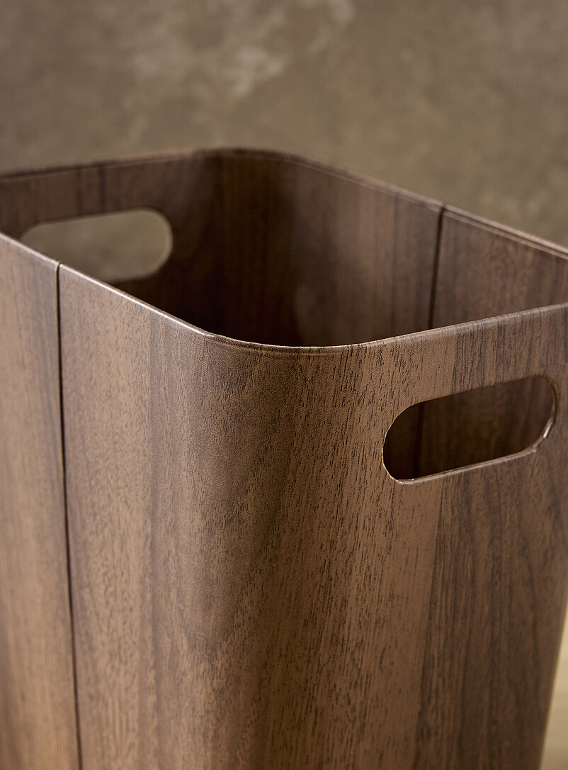 Dark faux-wood wastebasket product image 2