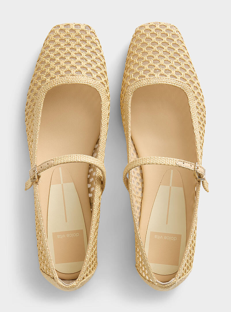 Dolce Vita: La ballerine filet raphia Reyes Femme Ivoire - Beige cr&egrave;me pour femme