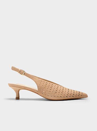 Perforated suede slingback pumps