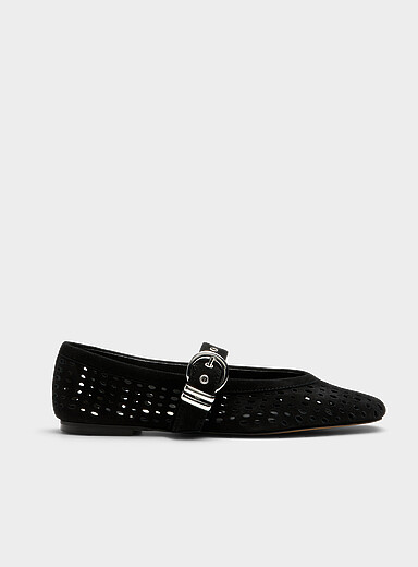 Perforated suede Mary Jane ballet flats Women