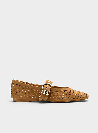 Perforated suede Mary Jane ballet flats Women