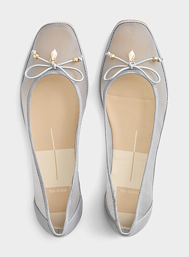 Jewel bow mesh ballet flats