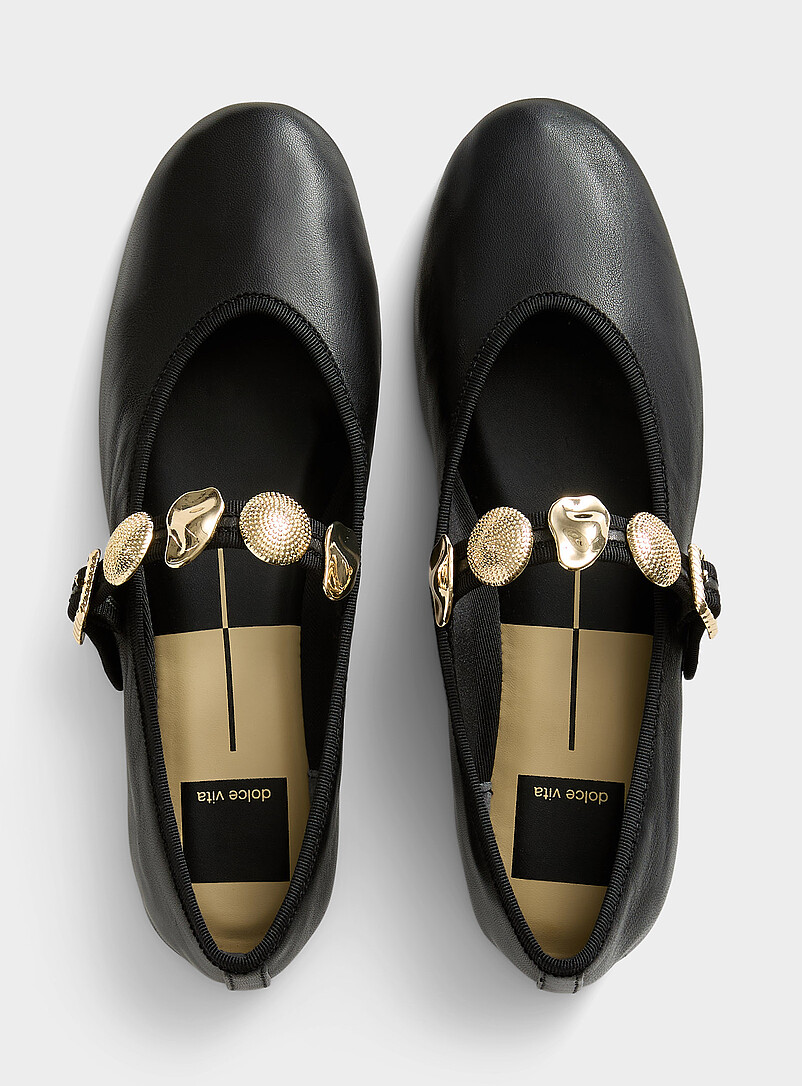 Dolce Vita: La ballerine Mary Jane cuir bijoux dor&eacute;s Relan Femme Noir pour femme