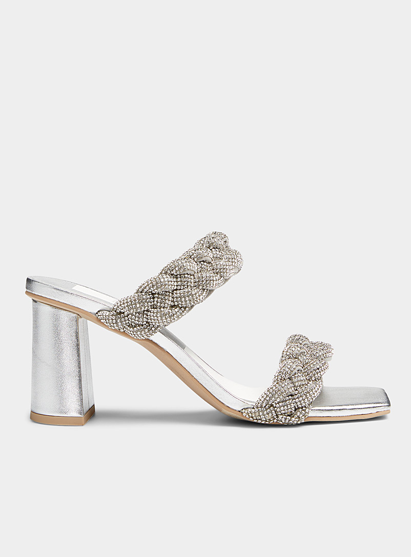 Dolce Vita Silver Rhinestones braided straps block-heel sandals Women for women