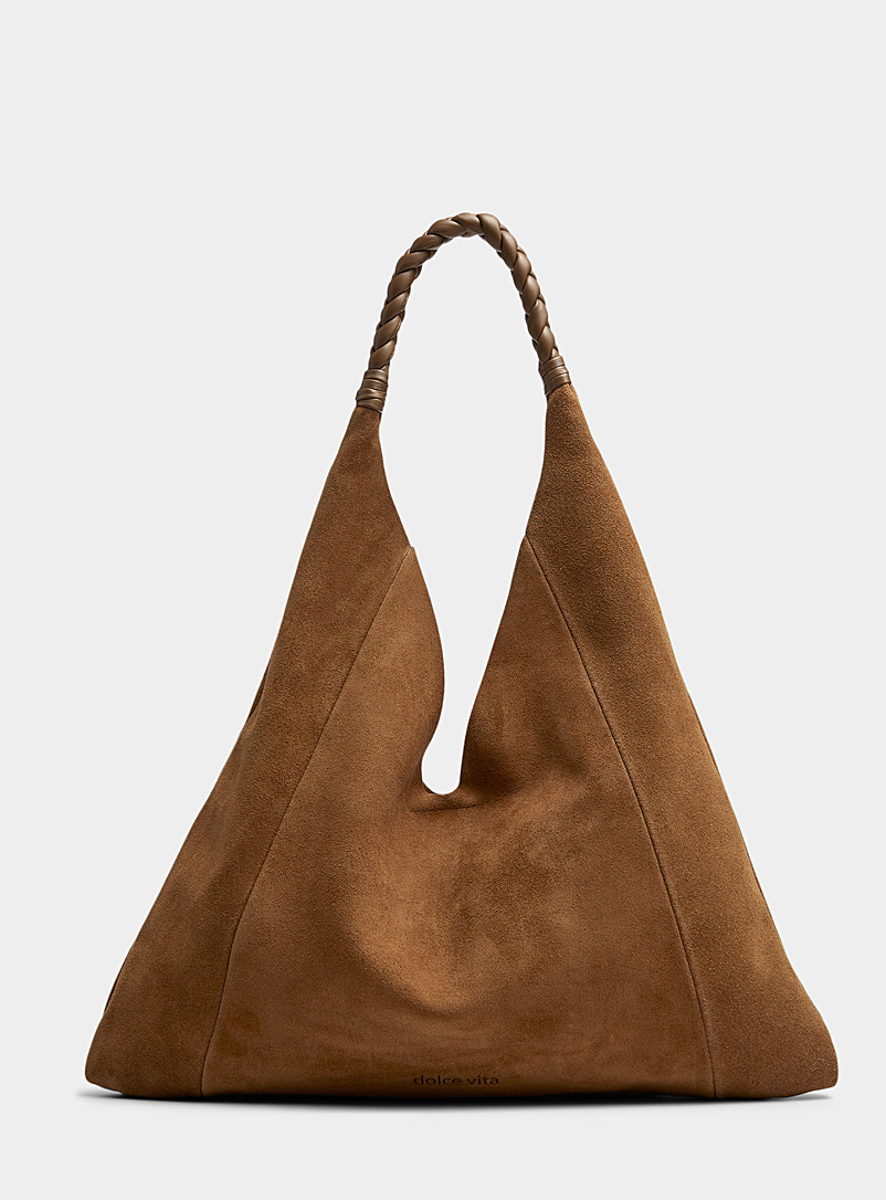 Dolce Vita Medium Brown Mia braided-handle suede hobo bag for women