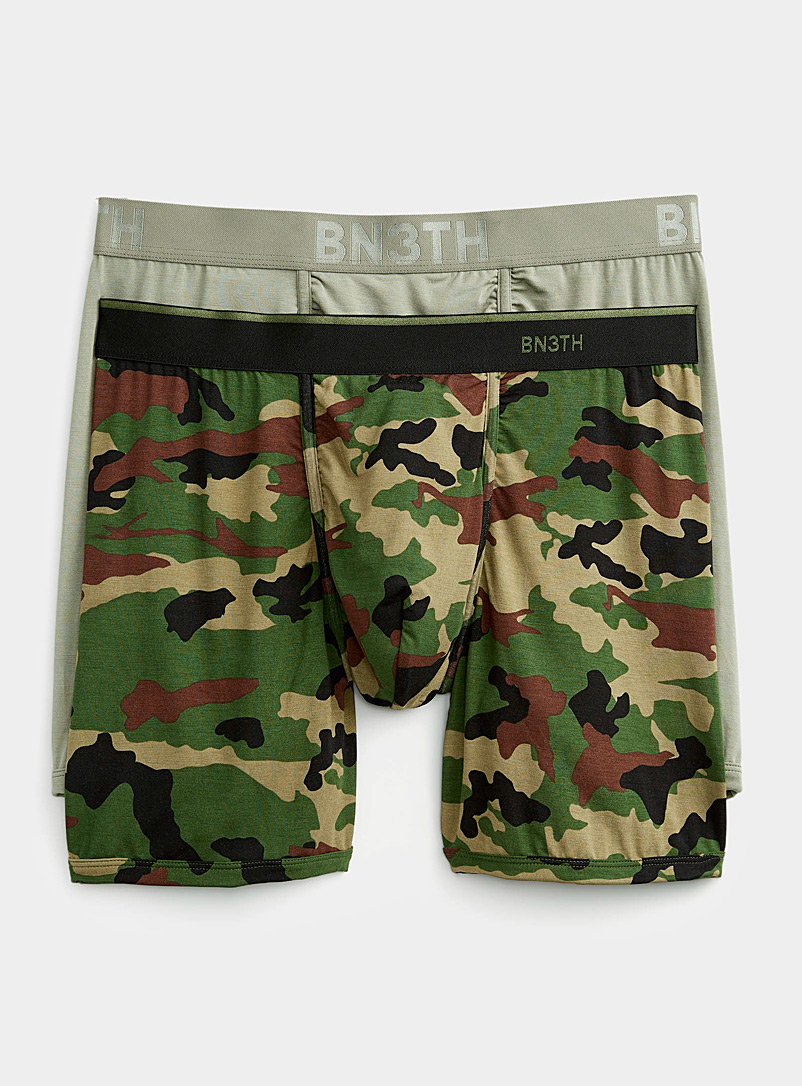 BN3TH Patterned Green Solid and camouflage boxer briefs 2-pack for men