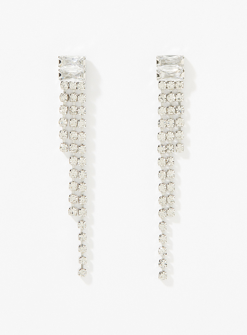 Simons Silver Crystal and chain earrings for women
