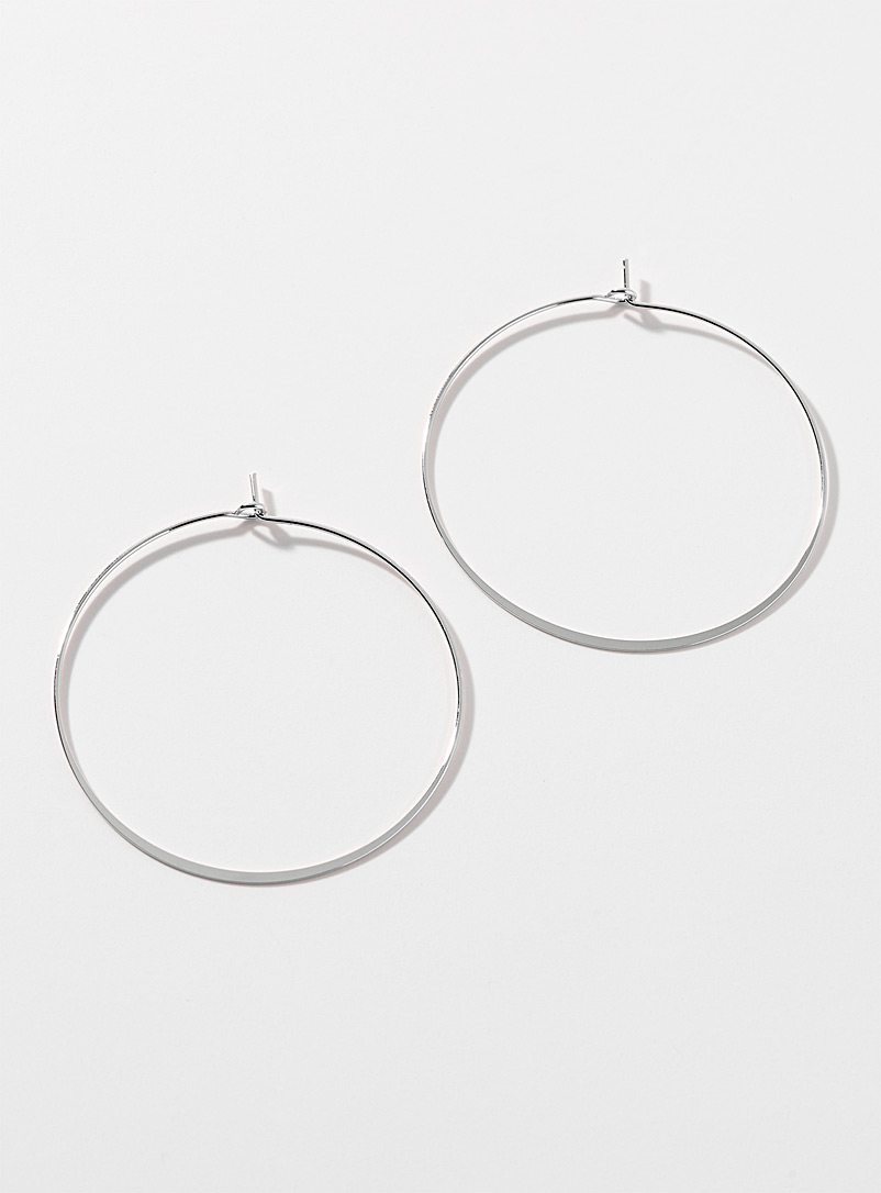 Simons Silver Thin metallic hoop earrings for women