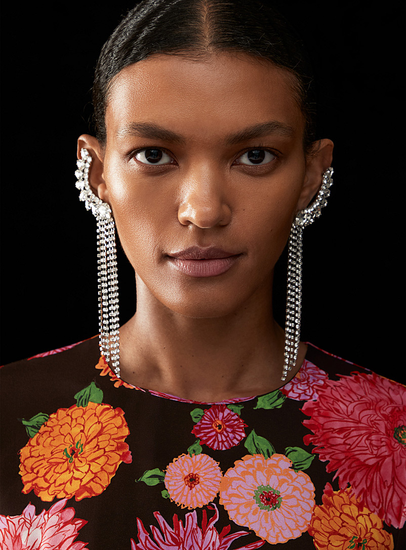 Simons Silver Mixed crystal lobe-contour earrings for women
