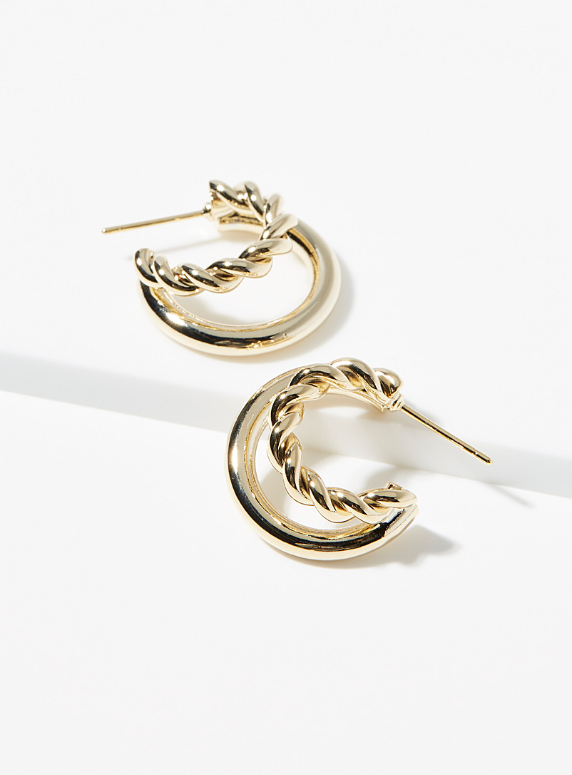 Simons Gold Twisted double hoops for women
