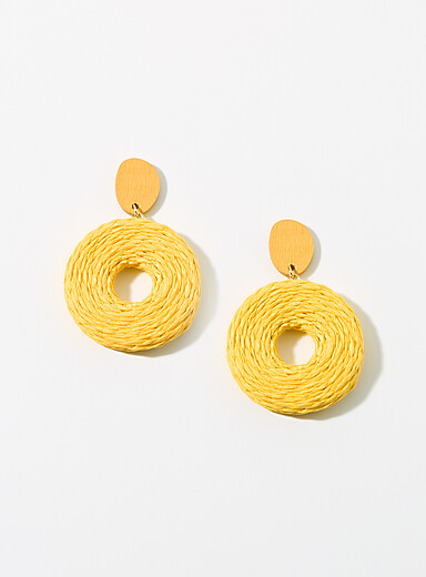 Simons Navy/Midnight Blue Round wood and raffia earrings for women