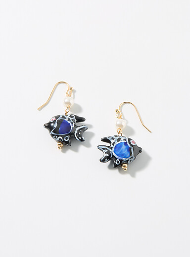 Pearl and fish earrings
