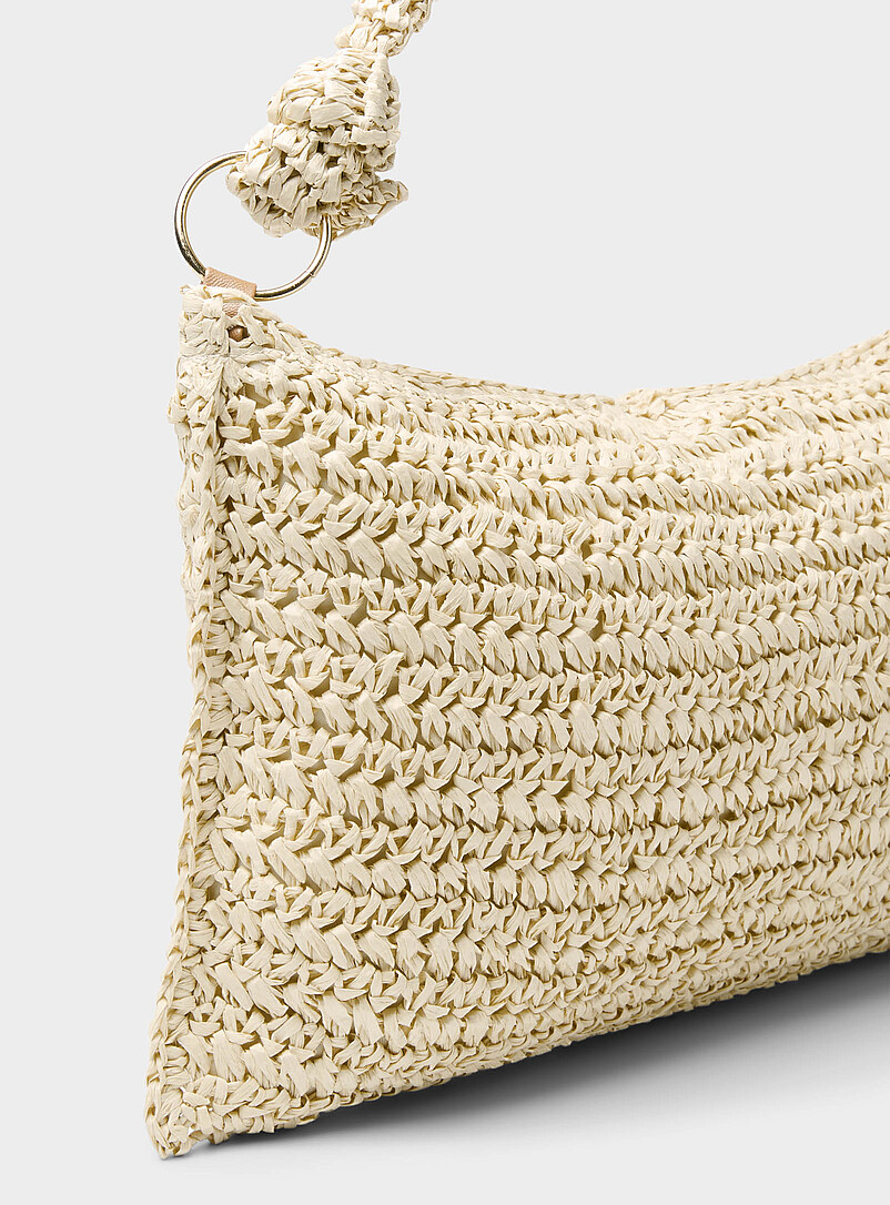 Simons Off White Knotted tubular handle braided-straw bag for women