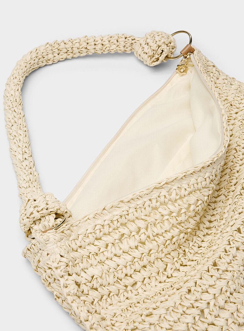 Simons: Le sac paille tress&eacute;e anse tubulaire nou&eacute;e Blanc cass&eacute; pour femme