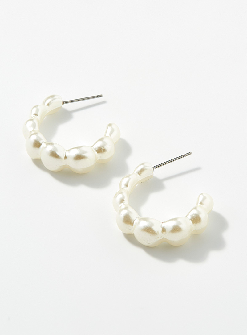 Simons Cream Beige Pearly silhouette hoops for women