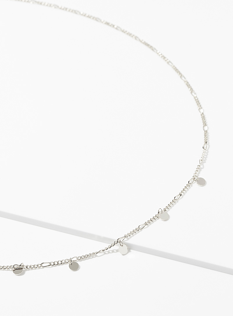 Simons Silver Sparkly disc necklace for women