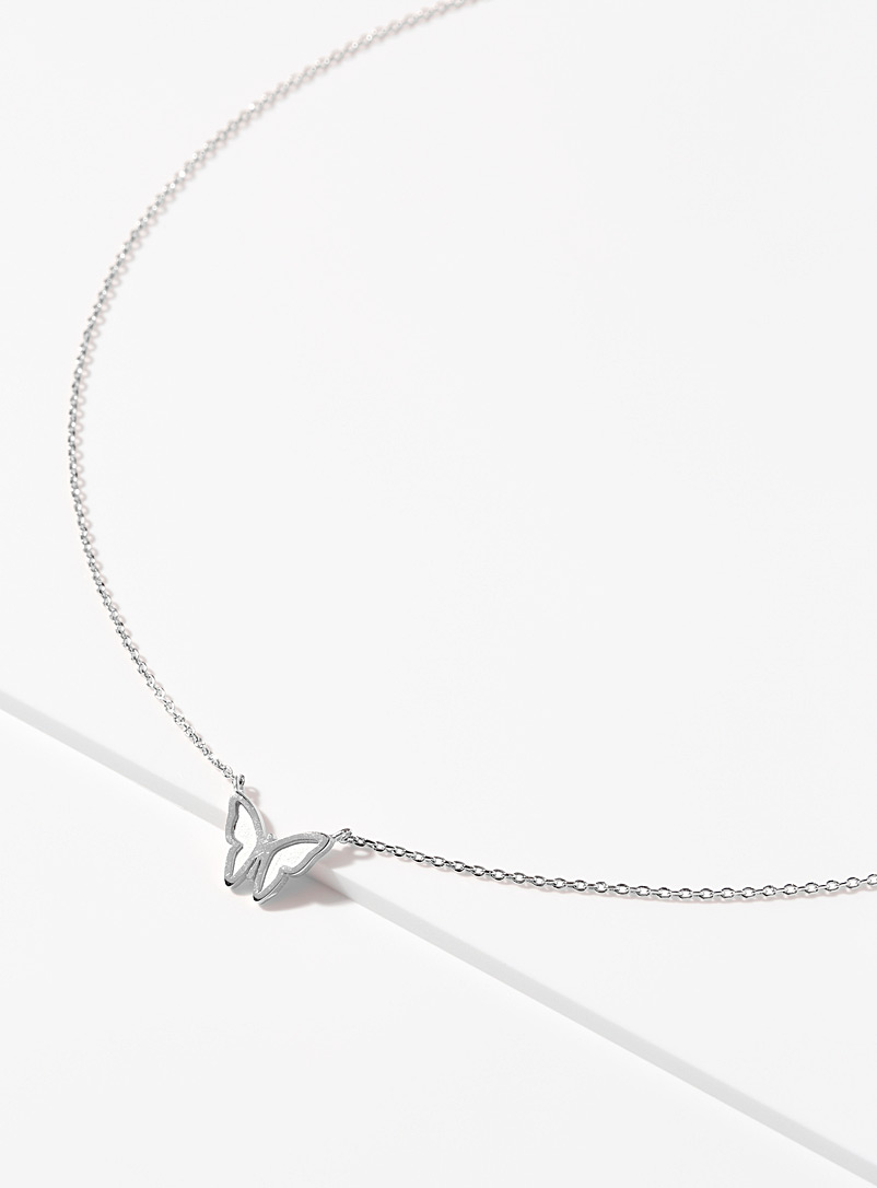 Simons Silver Butterfly silhouette necklace for women