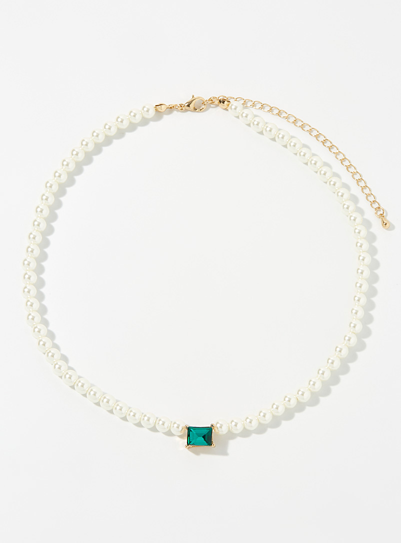 Simons: Le collier de perles cristal rectangulaire Vert à motifs pour femme