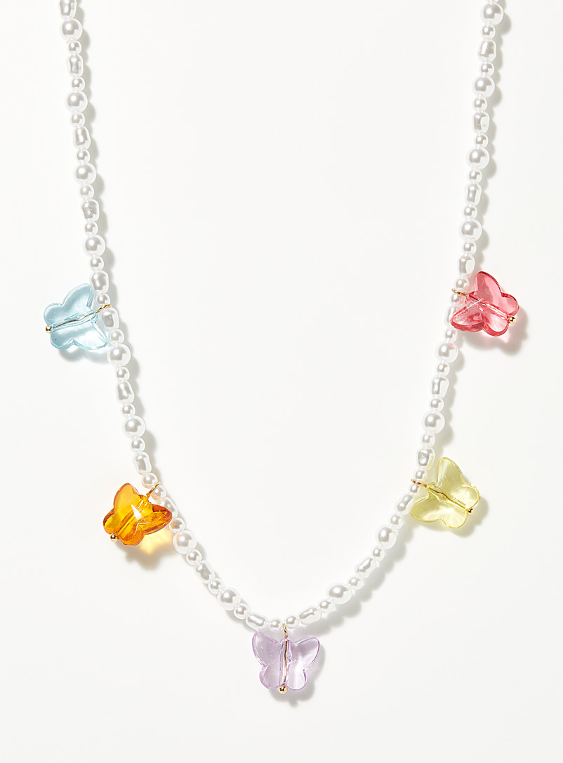 Simons: Le collier de perles papillons translucides Blanc pour femme