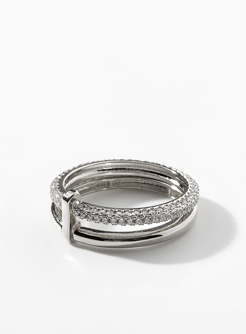 Simons Silver Layered hoop ring for women