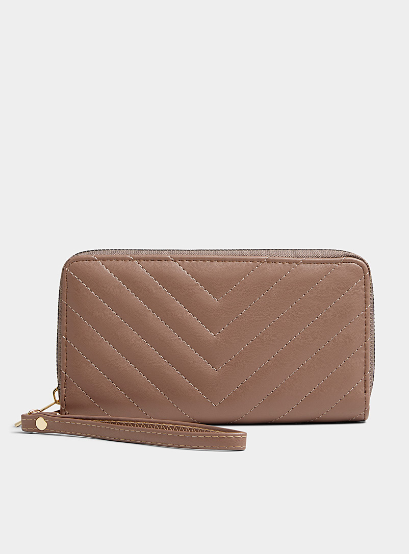 Simons Taupe Quilted herringbone wallet for women