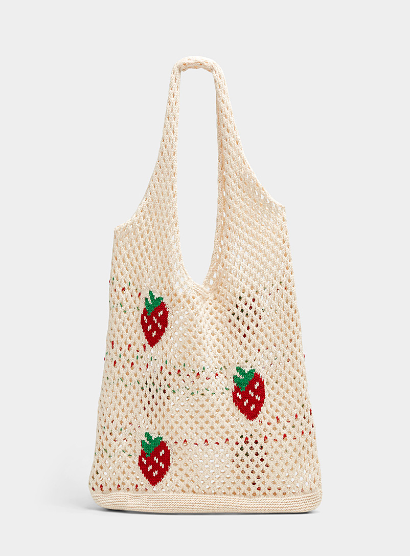 Simons Off White Strawberry crochet tote for women