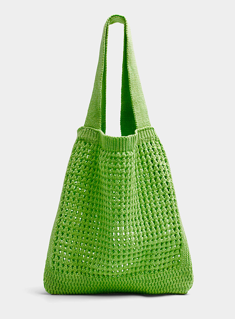 Simons Mint/Pistachio Green Solid crochet square tote for women