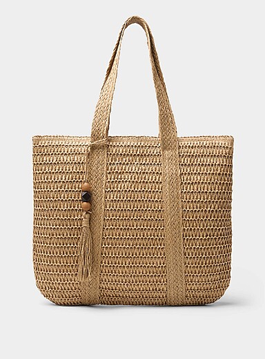 XL braided straw tassel-charm tote bag