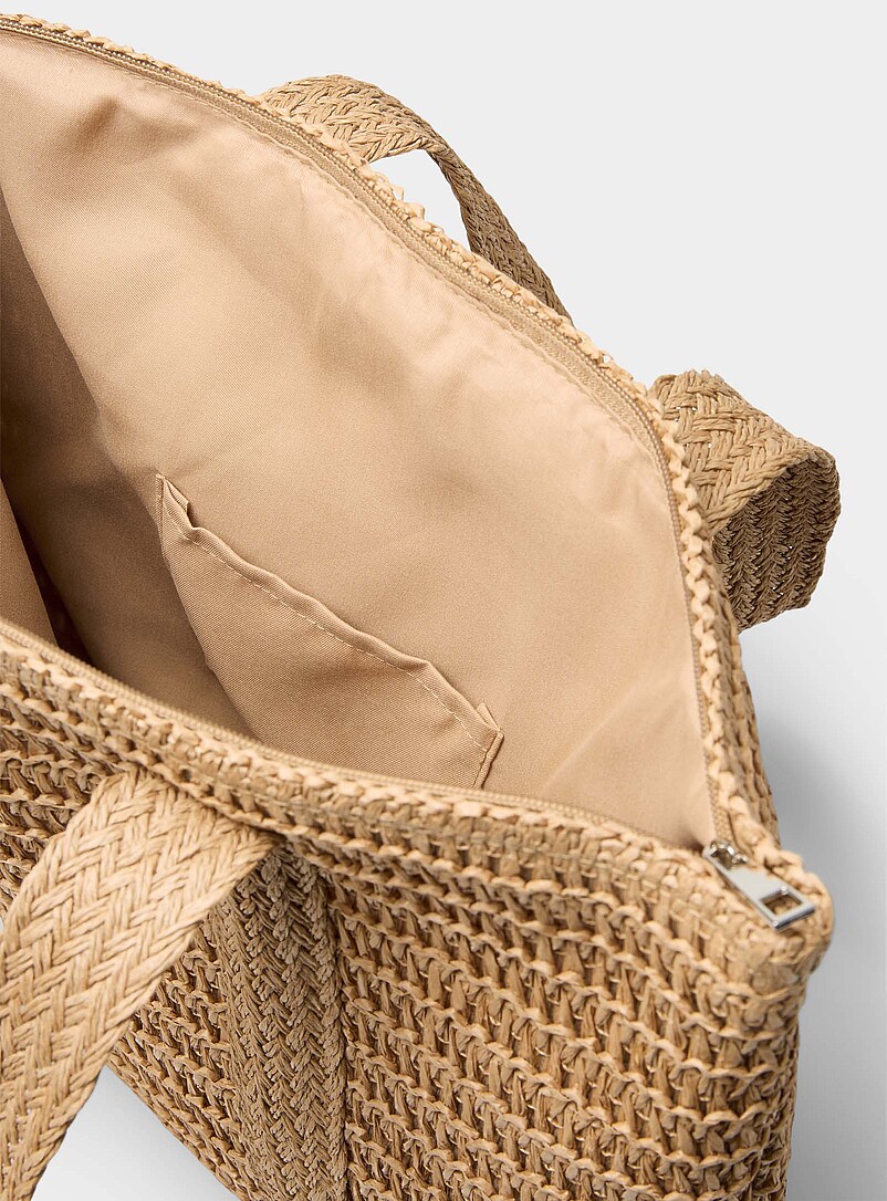 XL braided straw tassel-charm tote bag | Simons | Shop Women's