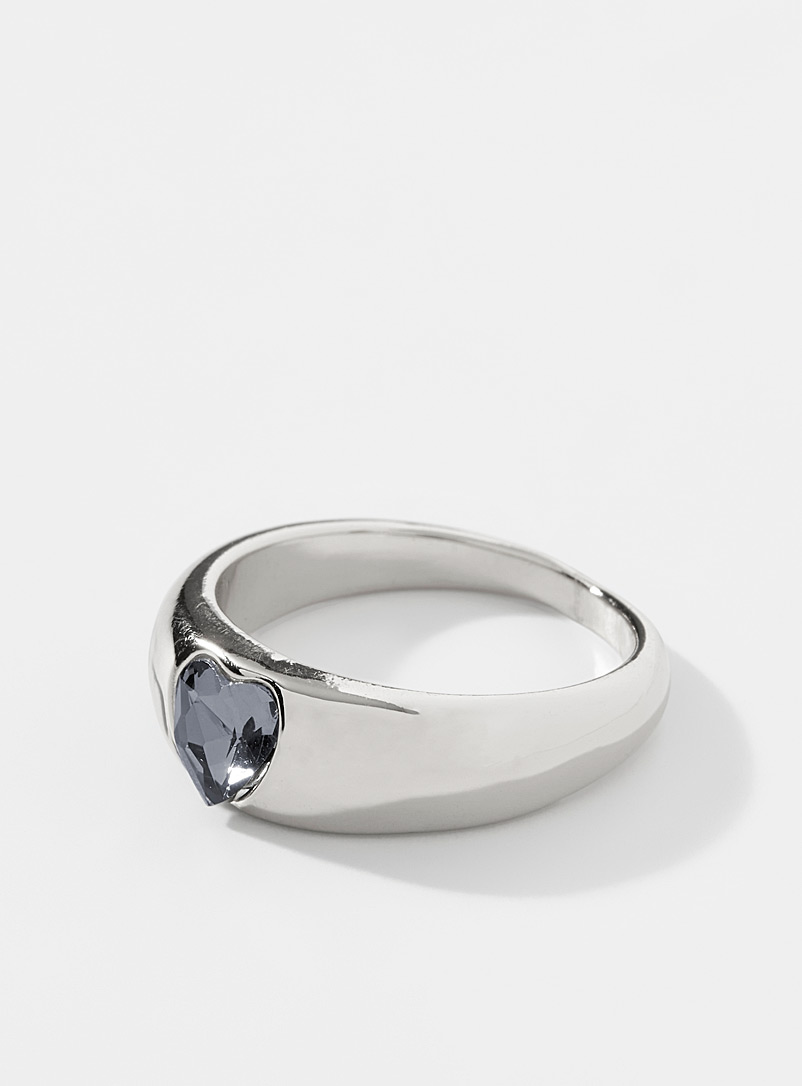 Simons Silver Black heart ring for women